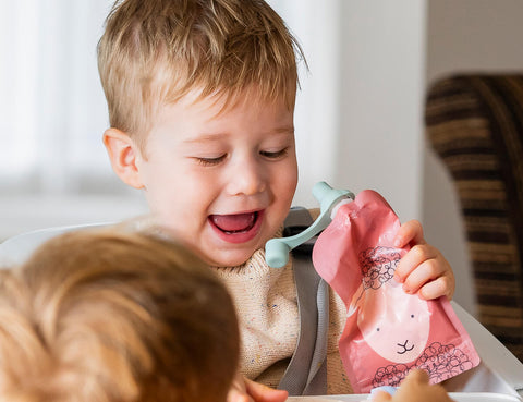 Reusable Baby Food Pouches 120ml Animal Print Dusty Rose & Sand 10PK
