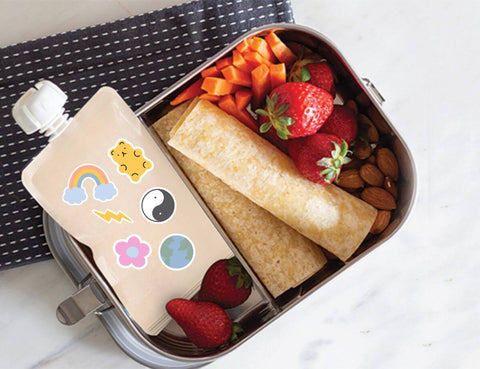 Sticker Set Reusable Food Pouches 150ml 5PK with 130+ Letter/Picture Stickers | Retro Rainbow