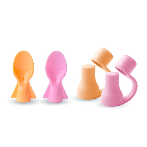 Food Pouch Spoons 2PK (PINK  & ORANGE) + Food Pouch Spouts  2PK (PINK  & ORANGE)