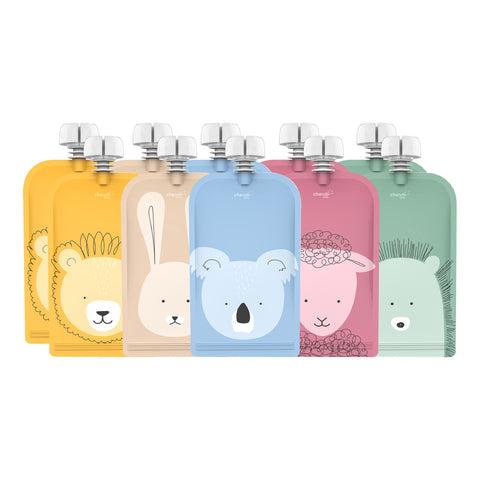 Reusable Baby Food Pouches, Yoghurt Pouches - Animal Set 150ml 10PK