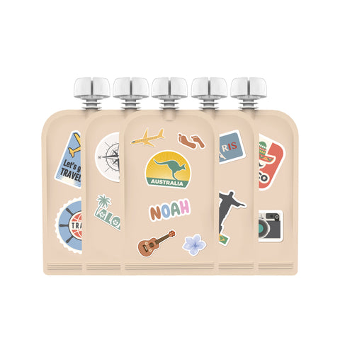 Reusable Sticker Food Pouches 10pk 150ml + Organiser |Summer Vibes & Big Explorer